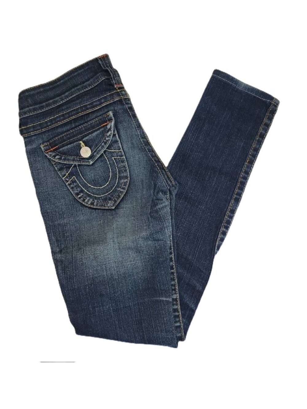 True Religion Skinny Jeans Dark Wash Horseshoe Stitch Pocket Women's Size 25